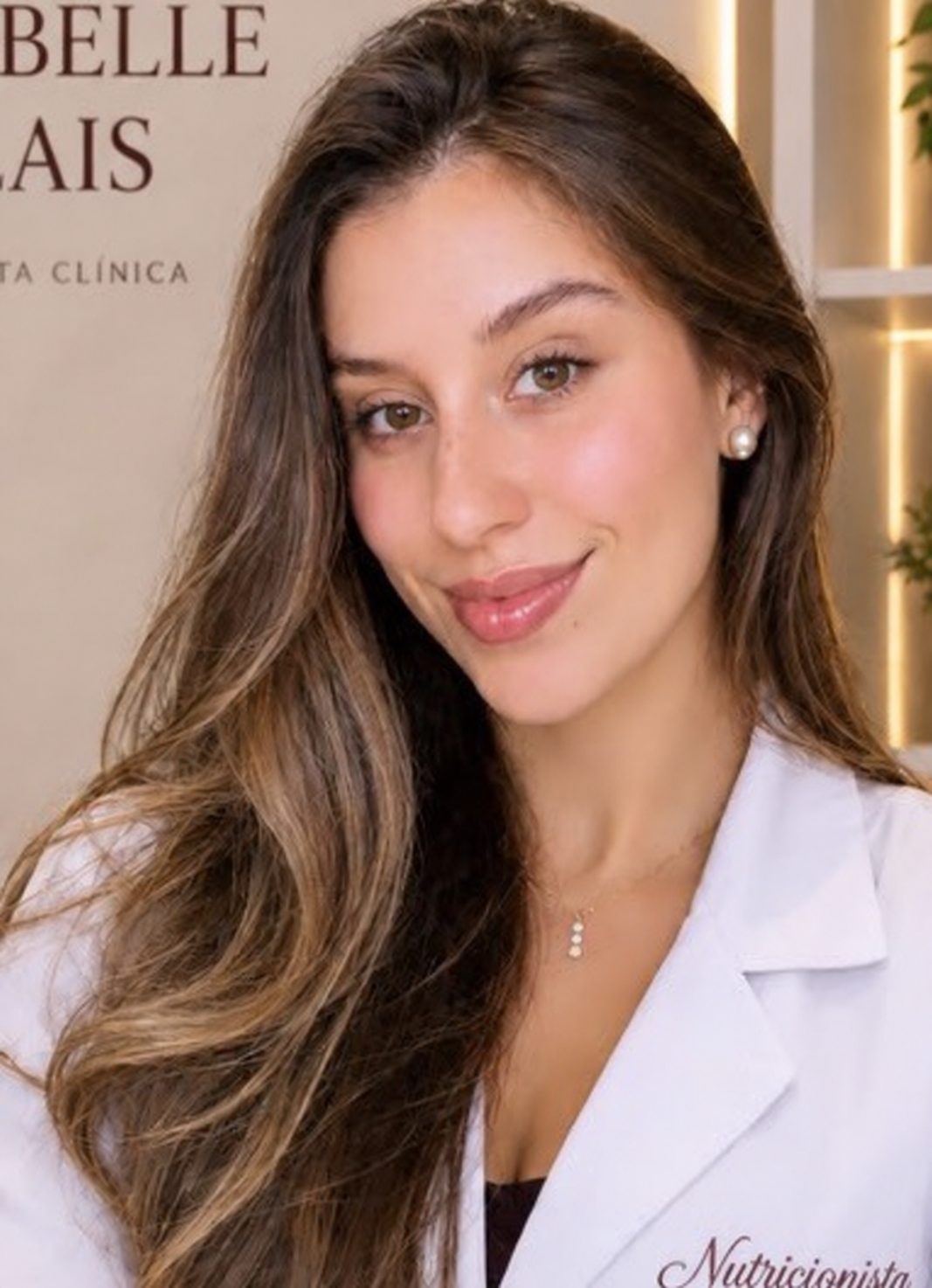 Isabelle Pelais com jaleco de nutricionista